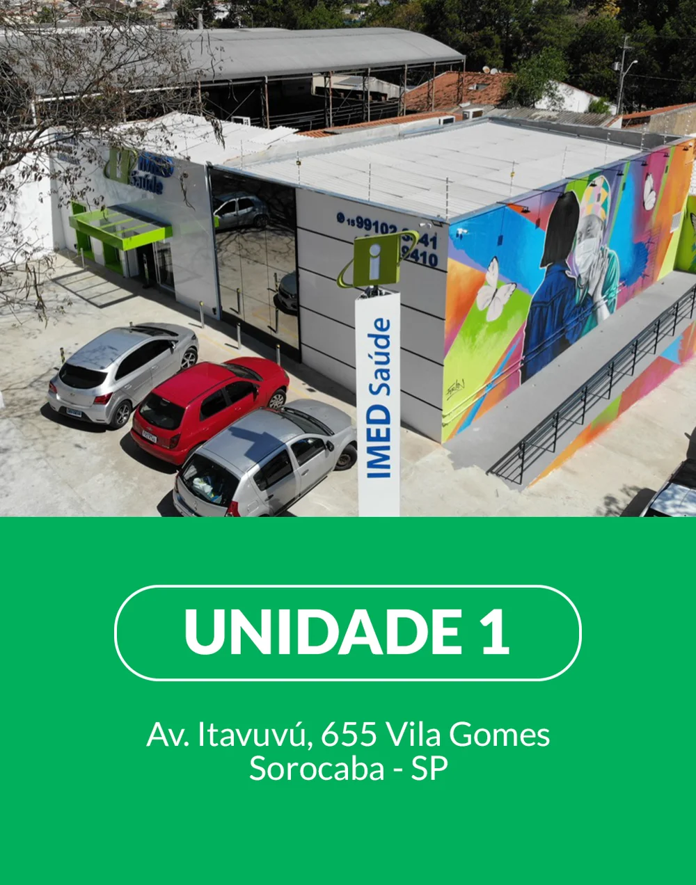 Fachada real da unidade IMED Saúde na Avenida Itavuvu